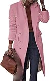 Maiyifu-GJ Women's Overcoat Notched Lapel Double Breasted Coats Fall Winter Elegant Wool Blend Trench Coat Long Jackets (Pink,Medium)