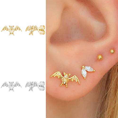Cute Bat Cartilage Stud Earring for Women Men 925 Sterling Silver Cool Small Animal Punk Dainty Cubic Zirconia Tiny Earrings Personalized Jewelry Friendship Festival Party Jewelry4