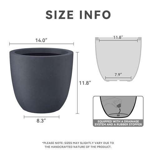 Image of Kante Charcoal Concrete Planter 14 inch Dia All-Weather Round Accent Pot