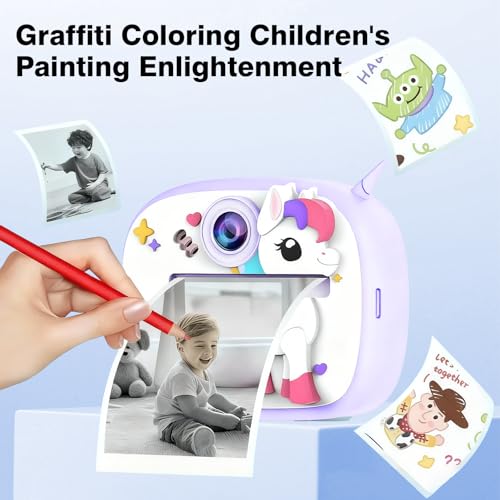 Image of Kids Camera with Instant Print, Front & Rear Dual Cameras, Portable Travel Digital Toy, Birthday for Girls & Boys Ages 3-12 (32GB SD Card) Purple