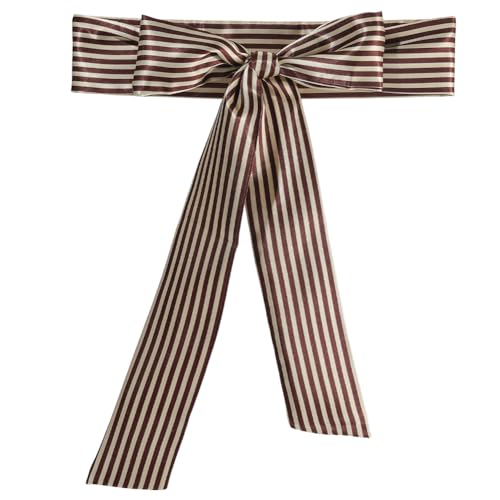 Brown White Striped Skinny Scarf Belt Fashion Satin Silk Purse Bag Neck Scarfs Silky Long Thin Ribbon Band Hair Head Scarves Waist Belts Necktie for Women Gifts Handbags Costume Accessories