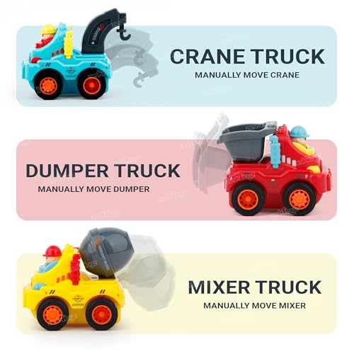 Image of Zest 4 Toyz Unbreakable Automobile Car (Pack of 2) Friction Powered Cars Construction Truck Push and Go Car Tractor Crane Cement Mixer Truck Dumper Toy for Boys & Girls (Random Color)