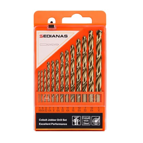 Cobalt Drill Bit Set - 13Pcs M35 HSS Twist Drill Bits Kit 1/16'-1/4' for Hardened Metal, Stainless Steel, Cast Iron, Wood and Plastic