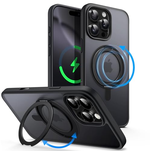 JETech 360 Degree Rotatable Ring Case for iPhone 16 Pro 6.3-Inch with Camera Control Button Compatible with MagSafe Slim Shockproof Phone Cover with Stand & Ring Holder (Black Titanium)