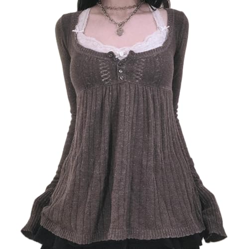 Women Vintage Solid Color Sweater Top Long Sleeve...