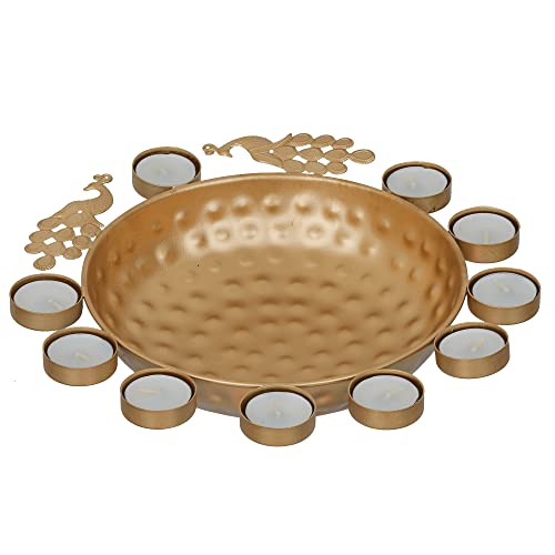 Webelkart| Decorative Round Peacock Shape Urli Bowl for Home Beautiful Handcrafted Bowl for Floating Flowers and Tea Light Candles Home ,Office and Table Decor Special for Diwali Gift| ( 12 Inches)