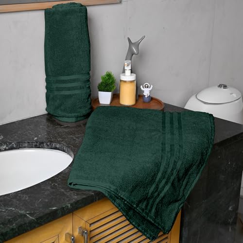 Image of Divine Casa 100% Cotton Bath Towel Set of 2, 550 GSM Ultra Soft Highly Absorbent Thick Towels, Large 75 x 150 cm, Green