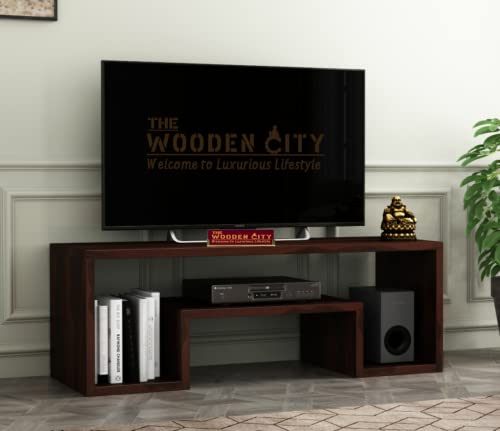 Image of THE WOODEN CITY Solid Sheesham Wood TV & Entertainment Unit for Living Room & Hotel Room and Office Furniture (Wood Finish 8)