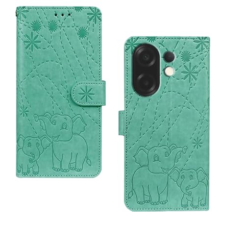 Image of amazon basics Vivo X200T 5G Flip Cover | Card Pockets Wallet & Stand | Flip Cover for Vivo X200T 5G (Green Elephant)
