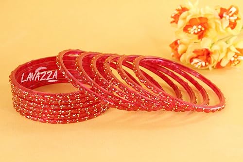Image of LAVAZZA Raindrop Glass Bangles Set For Women & Girls with Zircon Diamond Stone & Beads | Trendy Transparent Crystal Glass Bangles | Fancy Kanch ki Chudi Set | Bangles for Wedding, Party- Set of 12