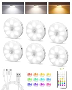 EZVALO RGB Under Cabinet Puck Lights with Remote, Motion Sensor Lights