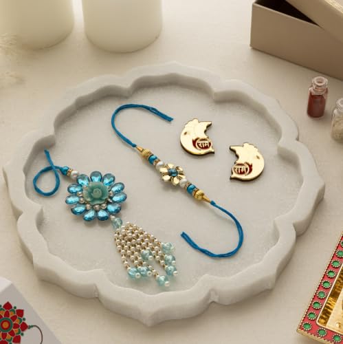 Image of Premium Handmade Designer Rakhi Set for Brother and Bhabhi Adjustable Couple Rakhi with Roli Chawal & Nariyal