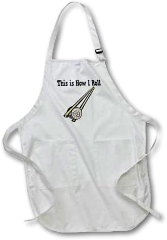 3dRose apr_102541_1 This is How I Roll Sushi Rice Roll Full Length Apron with Pockets, 22 by 30", White