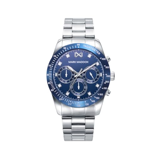 Montre Mark Maddox Multi Acero multifonction étanche avec grand cadran bleu