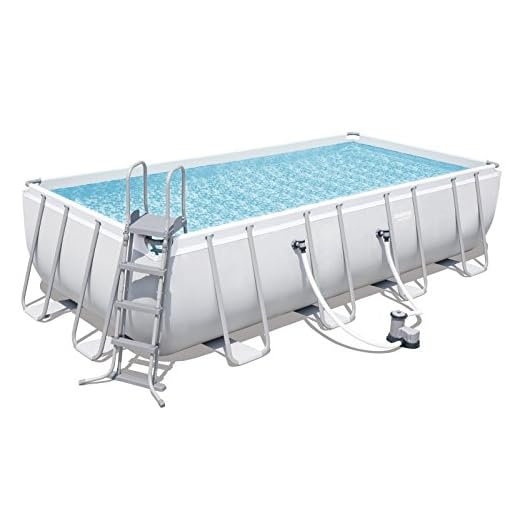 Bestway Power Steel Frame Pool - Juego Completo De Piscina Cuadrada, Con Bomba De Filtro De Cartucho, Escalera, Lona De Suelo Y Cubierta, 549 X 274 X 122 Cm, Color Gris