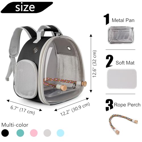 Small Bird Travel Backpack Carrier Cage, Backpack to Transport Backpack Carrier with Metal Tray Stand Perch for Parakeet Cockatiel Budgies Vet Carry Book Bag Black - Image 3