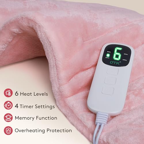 UTK Pink Heating Pad for Back Pain Relief, 12\" x 24\" Electric Heating Pad for Cramps, Knee, Neck, Shoulders, Soft Flannel Machine Washable Fabric, 6 Heat Settings & Auto-Off(Bright Pink)