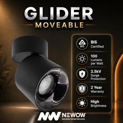 Image of NW 7W Glider SF Moveable Black with Gun Black Aluminium 360 Degree Adjustable Cylindrical Shape LED Surface Light | COB Light | Wall Light | Spot Light | Light Color- Warm White (Pack of 1)