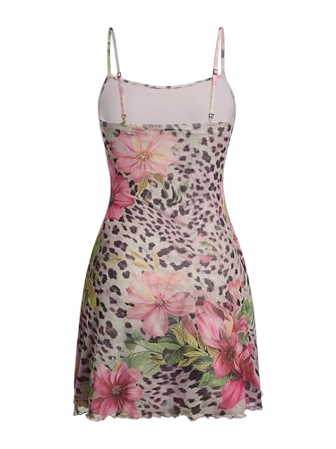 Image of Milumia Women's Summer Mini Dress 90s Boho A Line Mesh Short Dresses | Spaghetti Strap,Sleeveless,Vintage,Paisley Print,Festival Outfits,Cowgirl,Y2k,Goth,