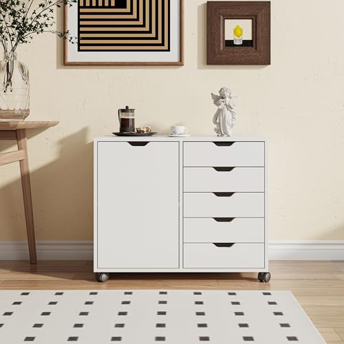 Miniatura 2 de Contenedor Con Ruedas Relaxdays, 5 Cajones Y 2 Estantes, Hbt: 65 X 78 X 40 Cm, Archivador Móvil, Oficina, Blanco