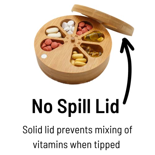 Medicine Organizer Wood Daily Weekly, Travel Pill Organizer And Pill Holder, Vitamin Medicine Pill Organizer Case Box, Pill Box Day, Improved Design With Days Of The Week And Solid Wood Lid #TOP2