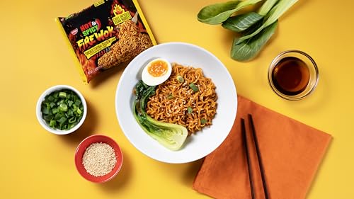 Nissin Fire Wok, Torched Teriyaki Chicken, Hot & Spicy Chile Infused Asian Noodles, 3.10 Ounce (Pack of 12)