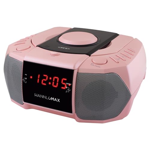 HANNLOMAX HX-334CD CD Player with PLL AM/FM Radio, Digital Clock with Dual Alarm, Red LED Display, Aux-in, AC Operation only. (Pink)