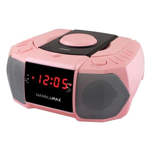 HANNLOMAX HX-334CD CD Player with PLL AM/FM Radio, Digital Clock with Dual Alarm, Red LED Display, Aux-in, AC Operation only. (Pink)