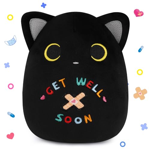 LSYDCARM Black Cat Plush Toy, 8inch Cat Stuffed Animal Get Well Soon Gift Plushies for Girls Kids,Cute Plushie Soft Black Cat Huggable Pillow Feel Better Gifts for Kids