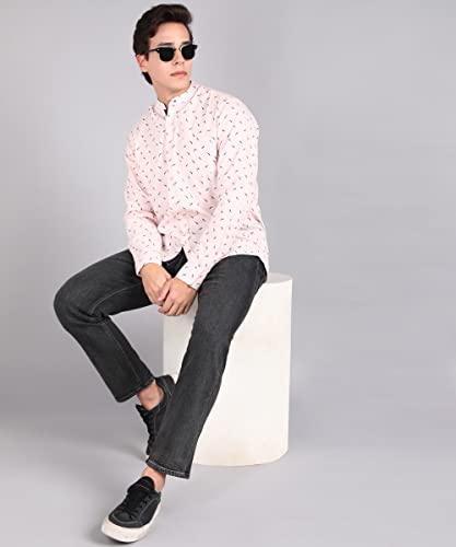 Image of Urbano Fashion Men's Cotton Full Sleeve Slim Fit Casual Printed Shirt with Mandarin Collar