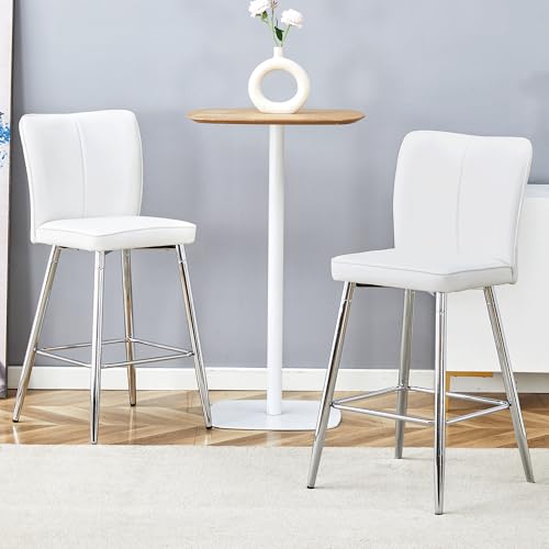 Image of Counter Height Bar Stools Set of 6,27''Kitchen Island Stools with Back,White Barstools with Sturdy Metal Legs,Modern Bar Stools Ideal for Kitchen Island Pub Cafe(Faux Leather-White)