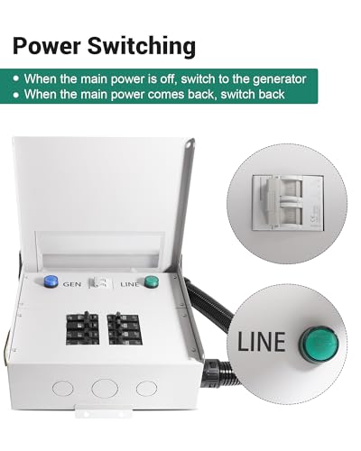 50 Amp Transfer Switch Kit with Multiple 50A, 30A, 20A, 15A Circuit Breakers, Dual Power Manual Transfer Switch, 8 Circuits, with 50A Resistant Power Inlet Box - Image 4