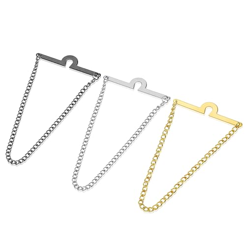 3 Pack Tie Chain for Men Elegant Necktie Clips with Ring Clasps Suits Accessories Classic Tie Tacks Chain Set for Wedding Business Birthday Jewelry Party Gift