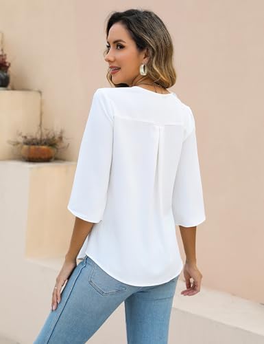 Blooming Jelly Womens Dressy Casual Blouses 3/4 Sleeve V Neck Ruffle Tops Business Ladies Summer Trendy Fashion Work Shirt3