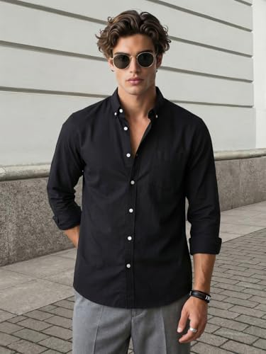 Image of Urbano Fashion Men's Cotton Full Sleeve Regular Fit Solid Oxford Shirt with Button-Down Collar