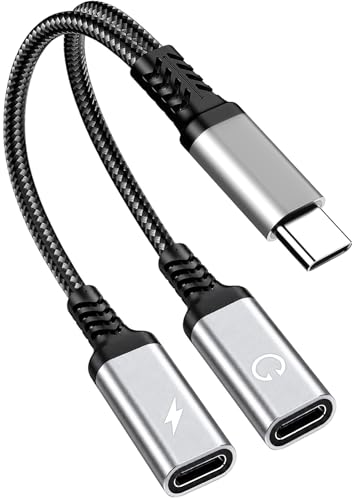 60W USB C Headphone Splitter 1 in 2 Out Type C Audio Charging Adapter Dual USBC Cell Jack Dongle PD Fast Charger Wire Cord for iPhone 17 16 15 Pro Max iPad Samsung Galaxy S25 S24 Ultra Pixel USBC