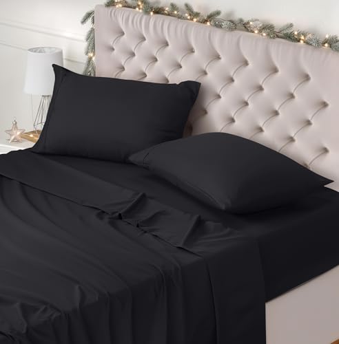 Utopia Bedding Juego de Sabanas 4 Piezas 180x200 - Poliéster Microfibra Cepillada - Oeko-Tex Certificado - Sábana Bajera, Sábana Plana y 2 Fundas de Almohada 50x75 (Cama 180, Negro)