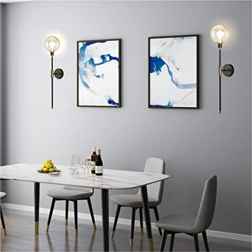 Image of KCO Lighting 1-Light Sconces Wall Light Gold Black Modern Wall Mounted Sconce Globe Glass Shade Wall Lamp with Long Arm for Bedroom Hallway (Amber,2 Pack)