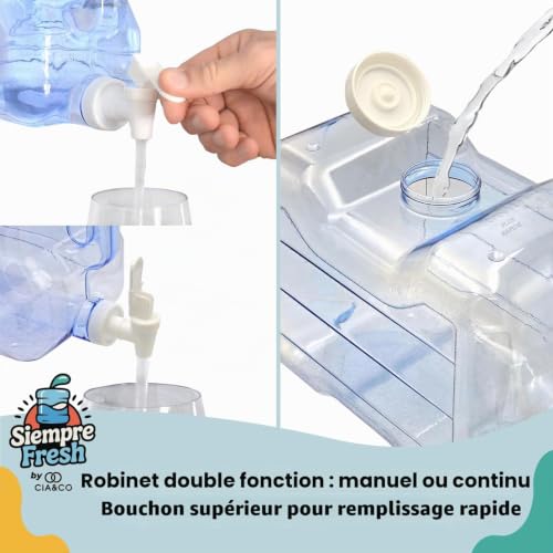 Cia&Co Distributeur d'eau froide pour réfrigérateur 7,8 l | Bidon compact 35 x 23 x 16 cm avec poignée ergonomique, robinet double fonction et bouchon – Réutilisable et durable, boissons froides à la – vue 6
