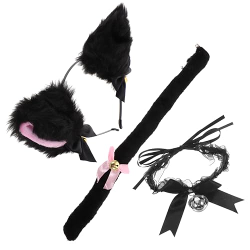 TOVINANNA Diadema Orejas Gato Cosplay con Collar y Negra para Fiestas y Actuaciones Escenario Disfraces Animal Ligero y Llamativo