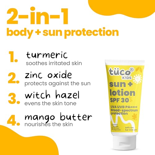 Image of Tuco Kids Sunscreen Lotion (100ml) & Sunscreen Cream (50gm) | Combo Pack of 2 | Safe for Kids and Baby | SPF 30UVA /UVB PA++++ | Broad Spectrum | Benzophenone- 3 and Avobenzone Free | Ages 2-5, 5-10, 10-15 | 150 gm |