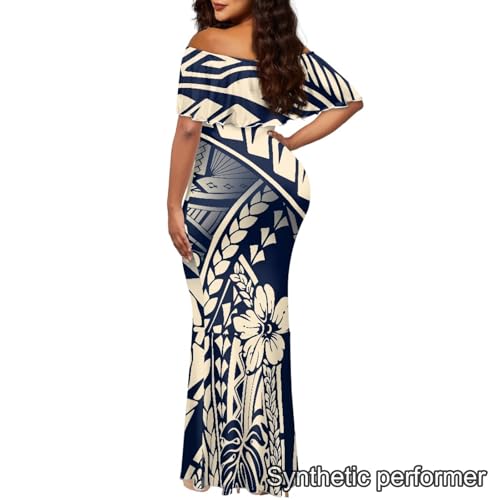 Image of Polynesian Dresses for Women Off Shoulder Maxi Dress Puletasi Samoan Dresses S-7XL
