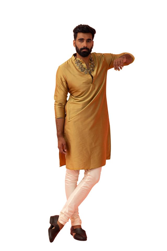 Kurta homme en polycoton vert KISAH ensemble churidar finition premium