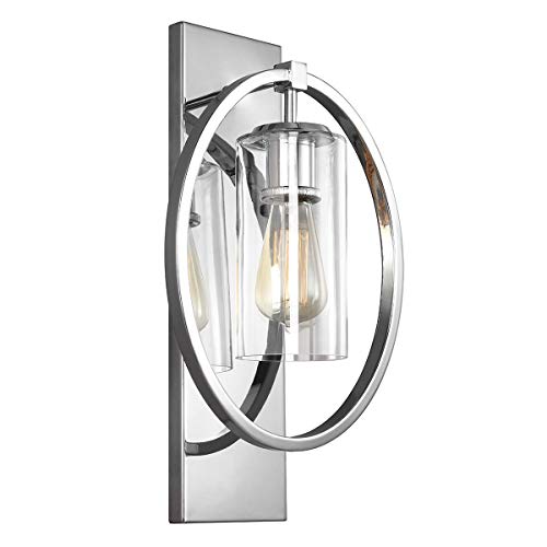 Wall Light - Door Knocker Hoop Style with Clear Glass Shade - Polished Chrome - LED E27 60W Bulb