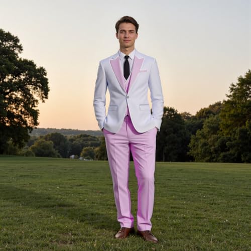 SevenBoy Men's Slim Fit 3 Pieces Suit - Formal Blazer Vest Pant Set - Peak Lapel Tuxedo for Business, Wedding, Prom2