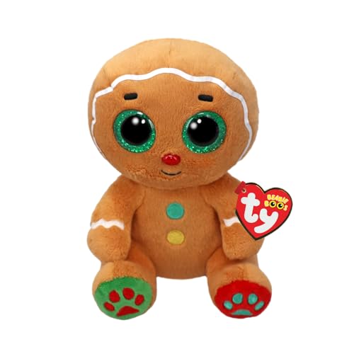 Ty Beanie Boos – Nutmeg der Lebkuchenmann mit großen und glitzernden grünen Augen, das Plüschtier mit großen glitzernden Augen – besondere Weihnachten – 15 cm – T37353