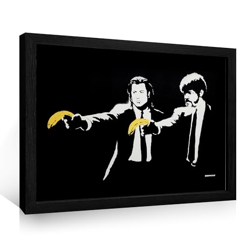 Framed Banksy Wall Decor, Bananas Minimalist Positive Graffiti Street Art
