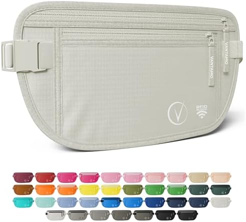 Vantamo Bauchtasche Damen Ultraflach mit RFID-Schutz, Geldgürtel für Reisen mit 2 Fächer und Verstellbarem Gurt, Hüfttasche Herren für Laufen und Wandern Passt für Reisepass, Barge