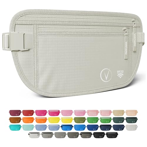 Image of Vantamo Money Belt with RFID For Men & Women, Hidden Passport Holder for Travel, 2 Compartment Travel Fanny Pack for Women Anti Theft