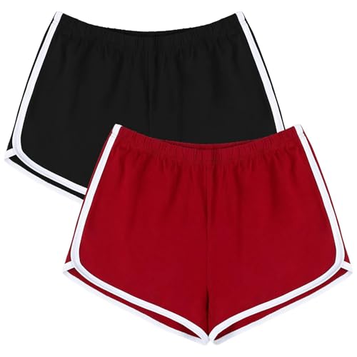 Image of URATOT 2 Pack Yoga Short Pants Summer Running Athletic Shorts Women Dance Gym Workout Elastic Waist Shorts